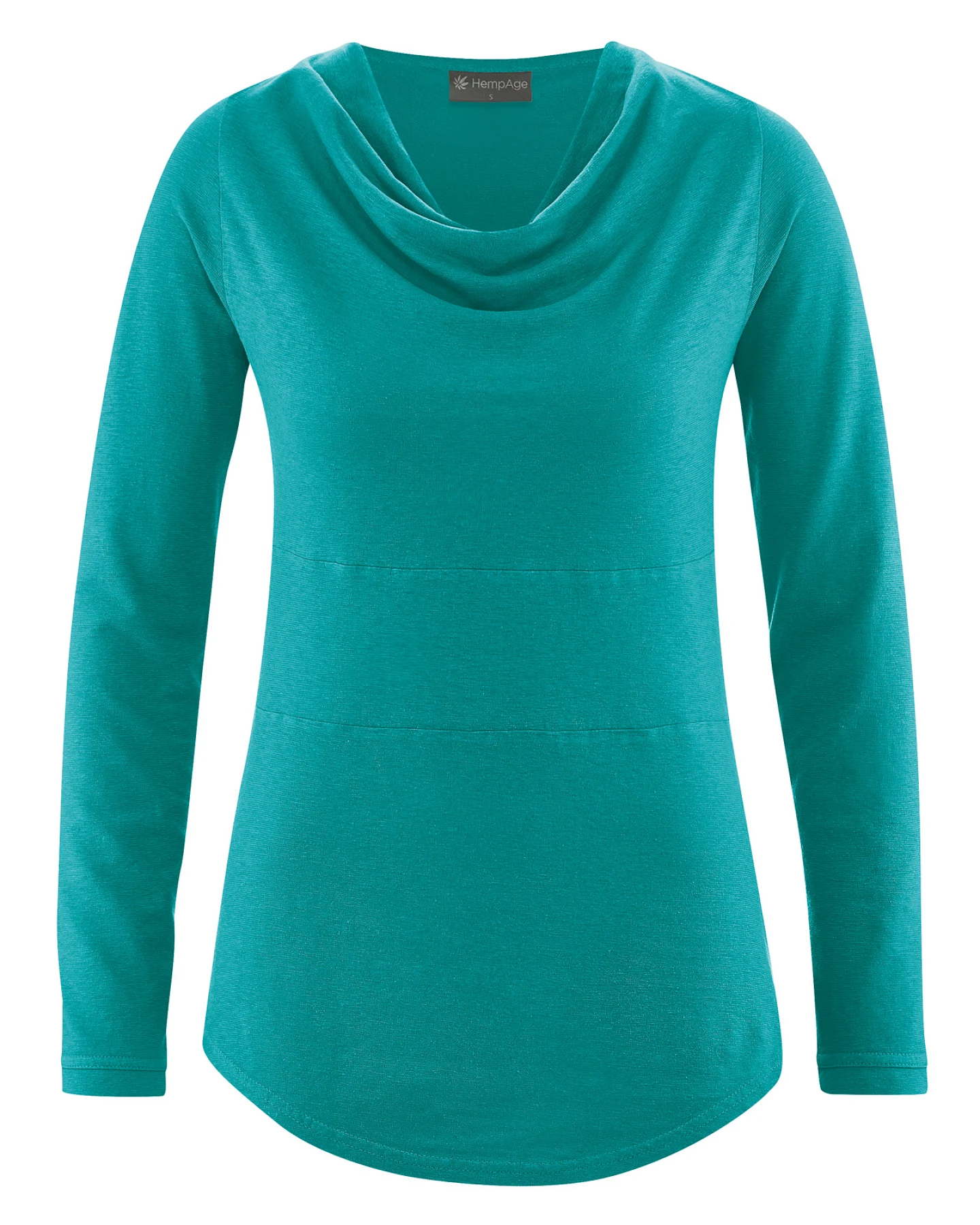 Hempage Damen vegan Langarmshirt Mit Wasserfallkragen Pacific Blue – Ansicht 2