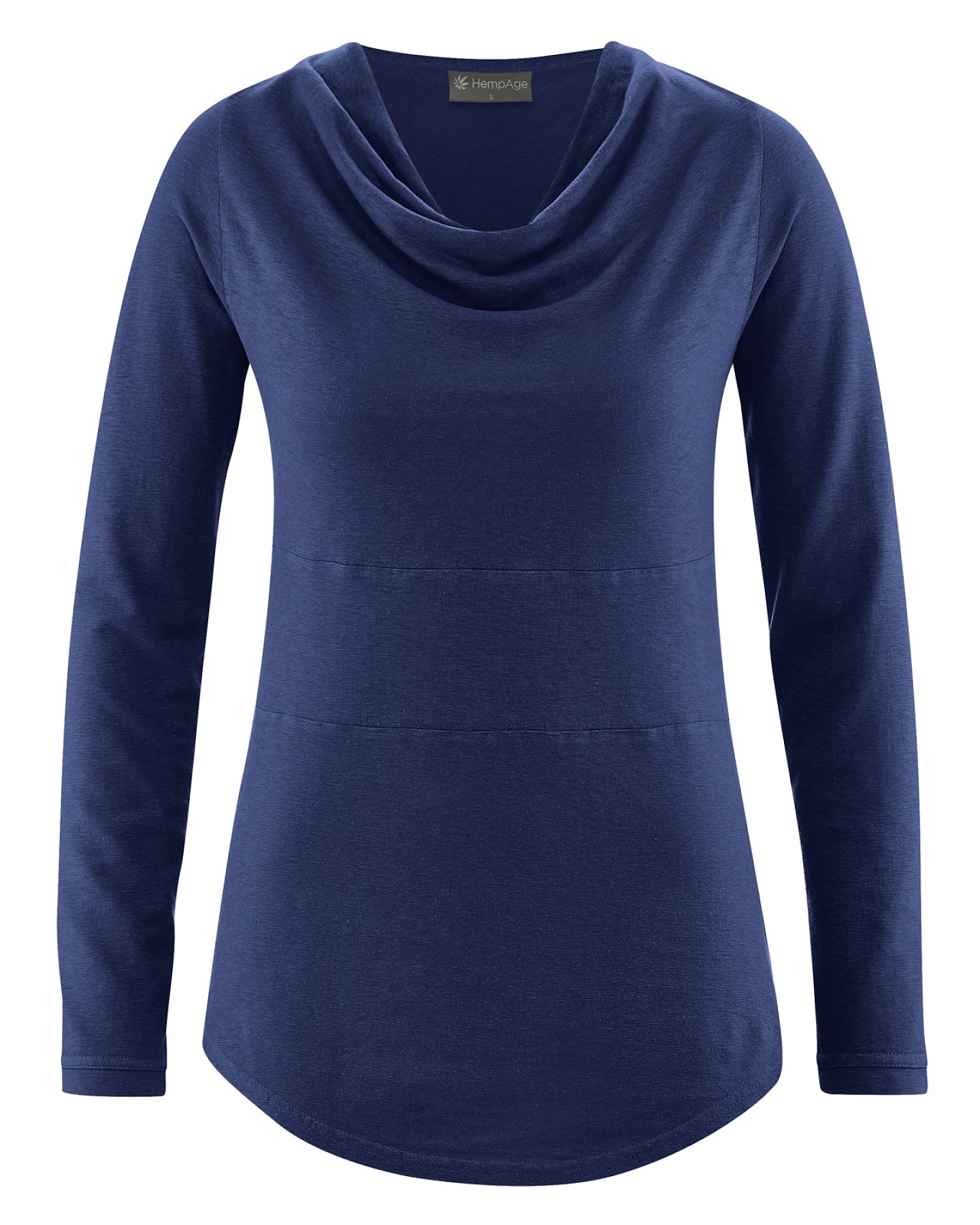 Hempage Damen vegan Langarmshirt Wasserfallausschnitt Night Navy – Ansicht 2
