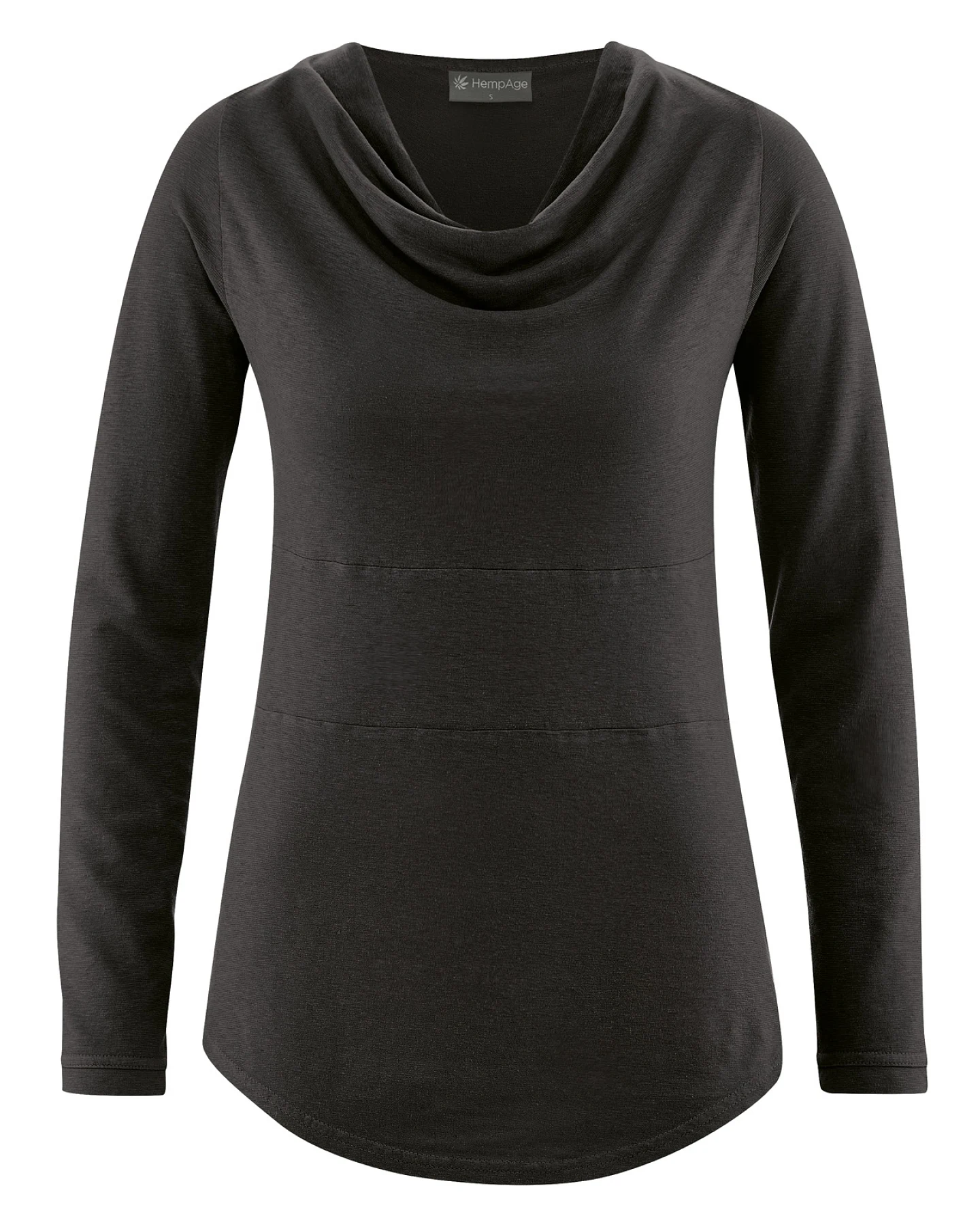 Hempage Damen vegan Langarmshirt Wasserfallkragen Schwarz – Ansicht 2