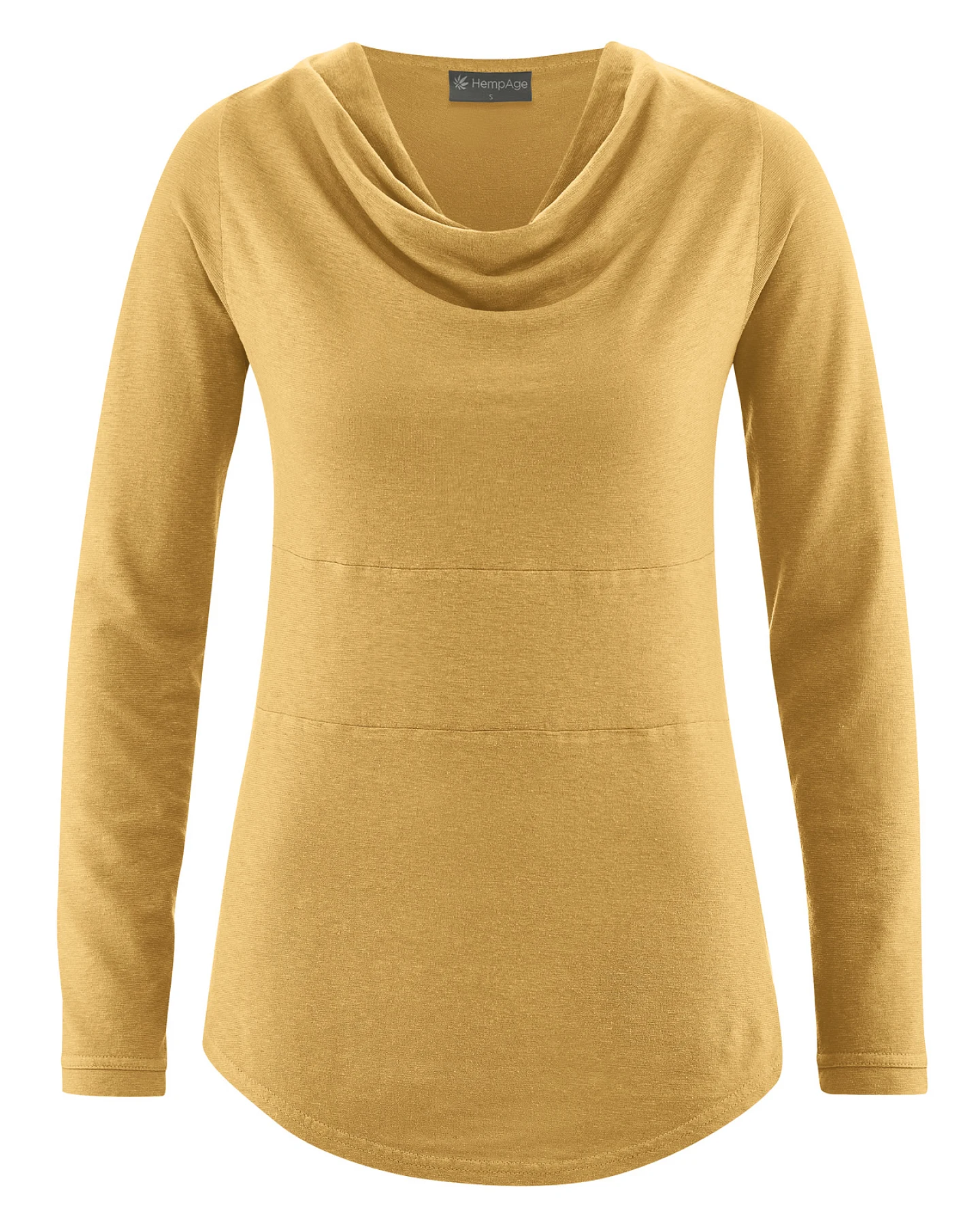 Hempage Damen vegan Langarmshirt Mit Wasserfallausschnitt Dijon Gelb – Ansicht 2