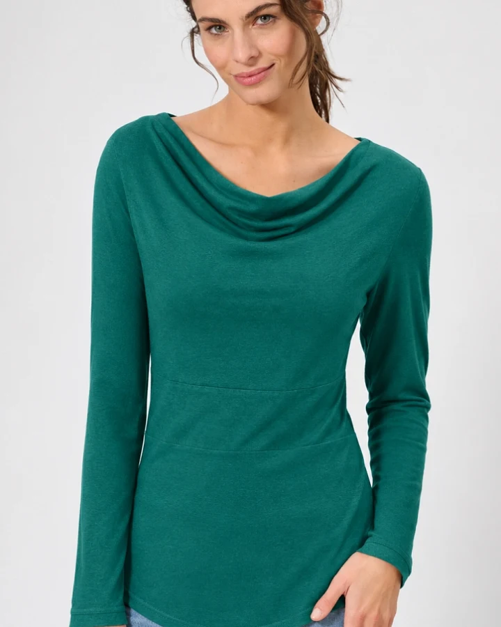Hempage Damen vegan Langarm Top In Dschungelgrün
