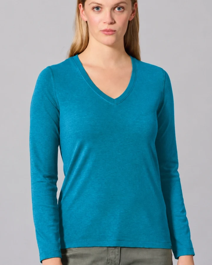 Hempage Damen vegan Langarmshirt Sporty Lagunenblau