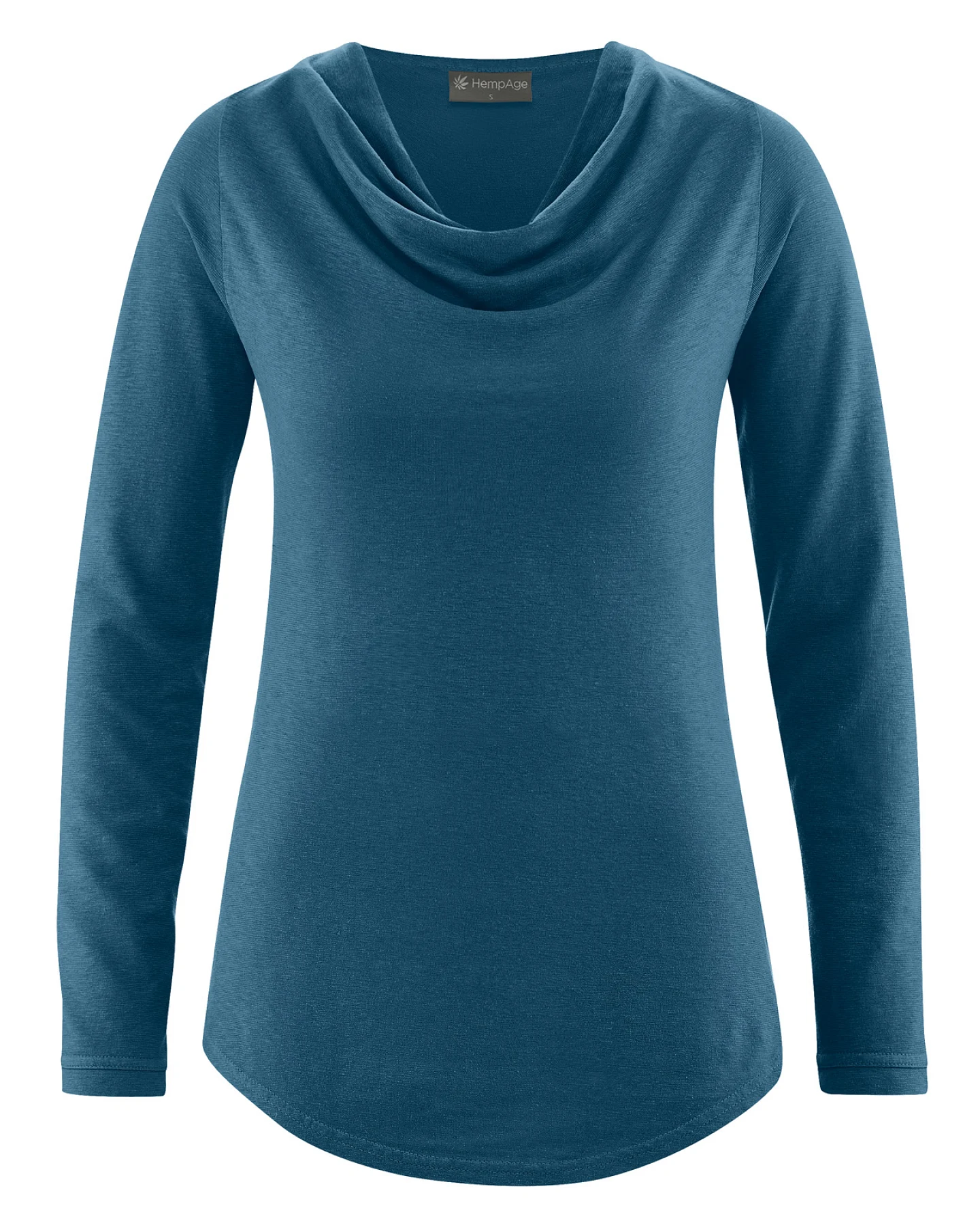 Hempage Damen vegan Langarmshirt Mit Wasserfallausschnitt Reef Teal – Ansicht 2