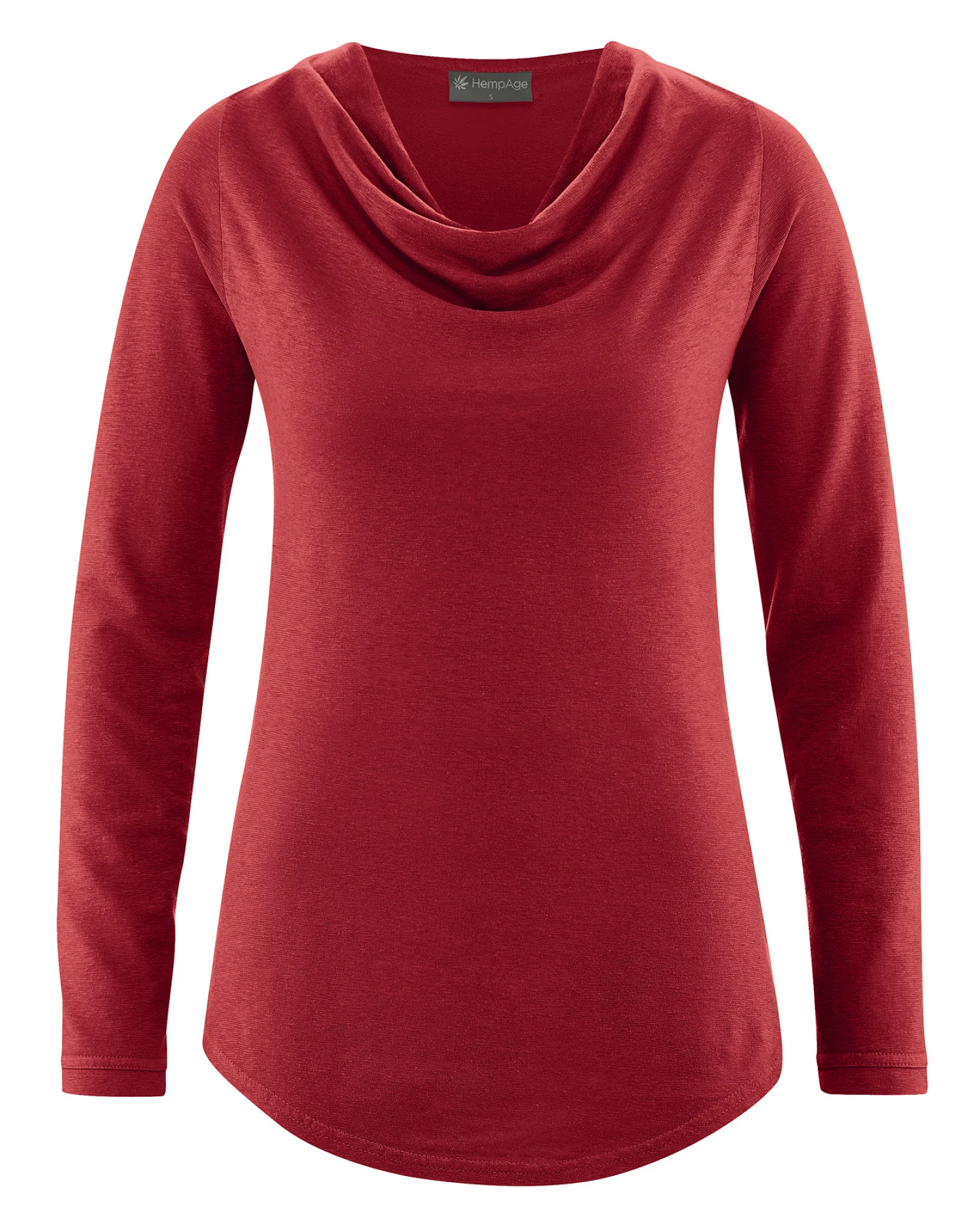 Hempage Damen vegan Langarmshirt Wasserfallausschnitt Rubinrot – Ansicht 2