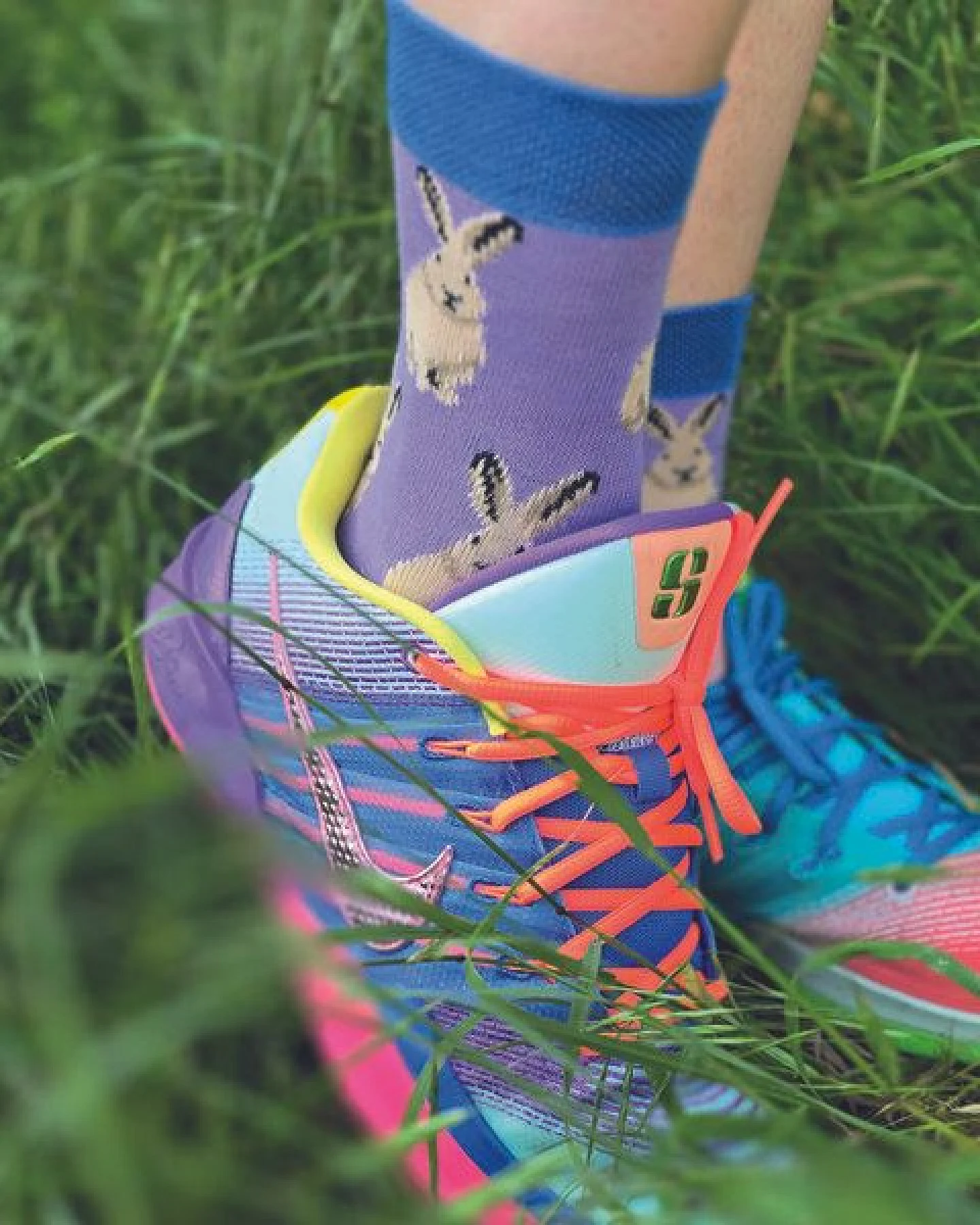 Fräulein Prusselise Hasi Socke, organic, lila, blau, bunt gemustert – Ansicht 2