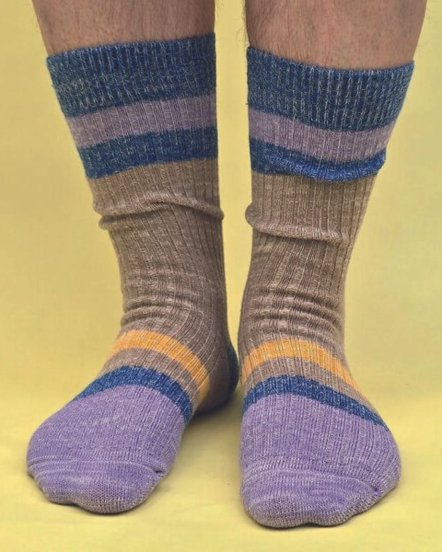 Fräulein Prusselise Wollfgang Woll Socke beige, lila-blau, grobstrick, colourblock – Ansicht 4