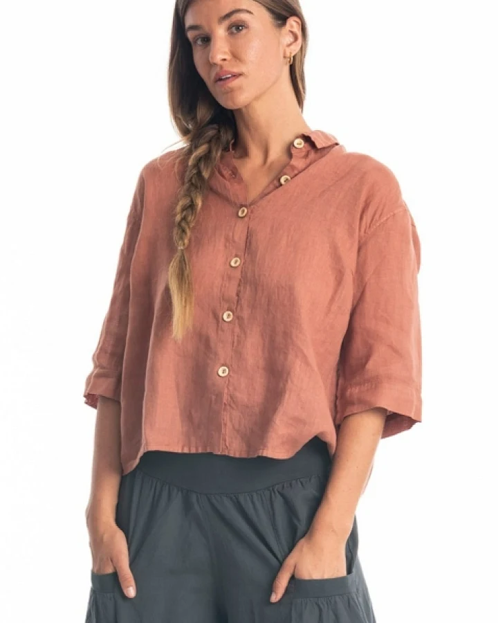 RAVENS VIEW IBIZA Damen vegan Bluse Sommer Bronze