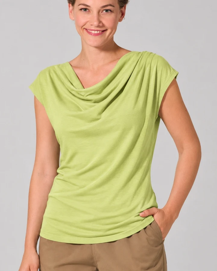 Hempage Damen vegan Top Wasserfallausschnitt Lind Grün