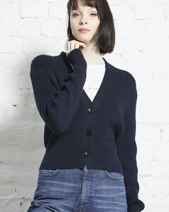 Rib cardigan cropped