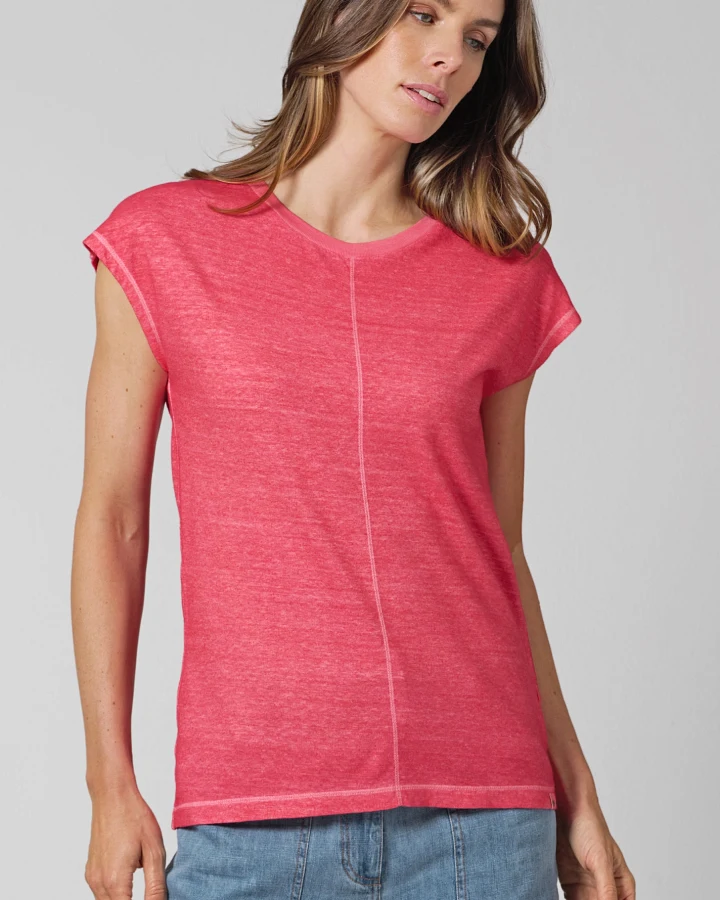 Hempage Damen vegan T-Shirt Ziernähte Magnolia Rosa