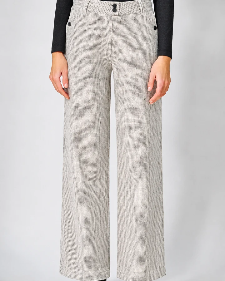 Hempage Damen vegan Hose Mit Weitem Bein Pepita Off-White