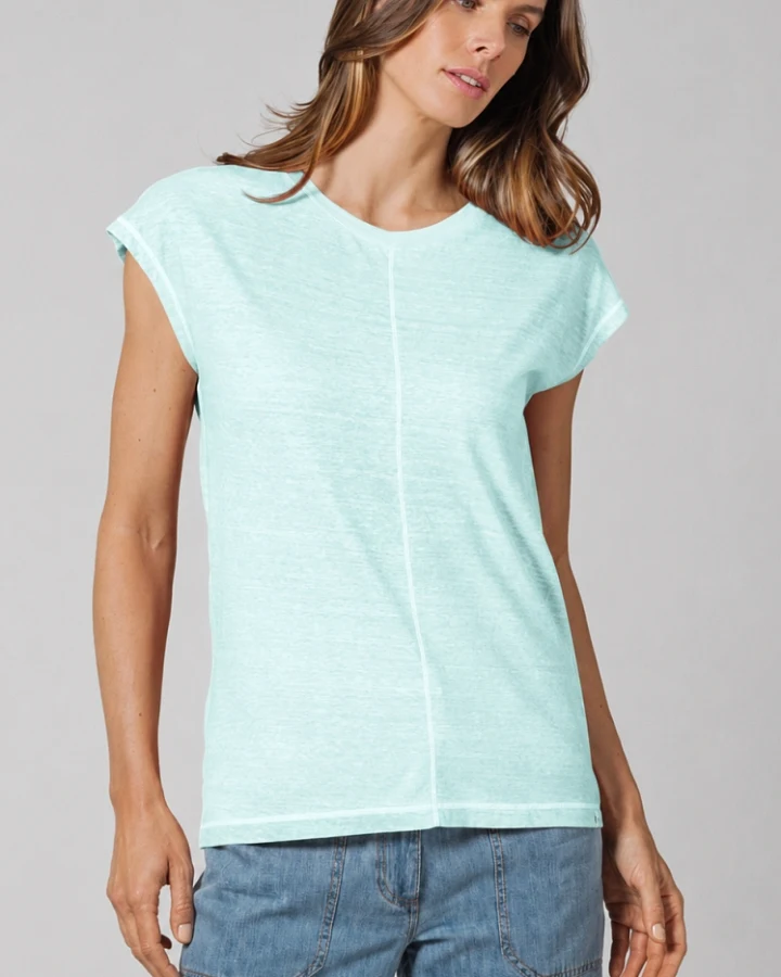 Hempage Damen vegan T-Shirt Ziernähte Seeblau