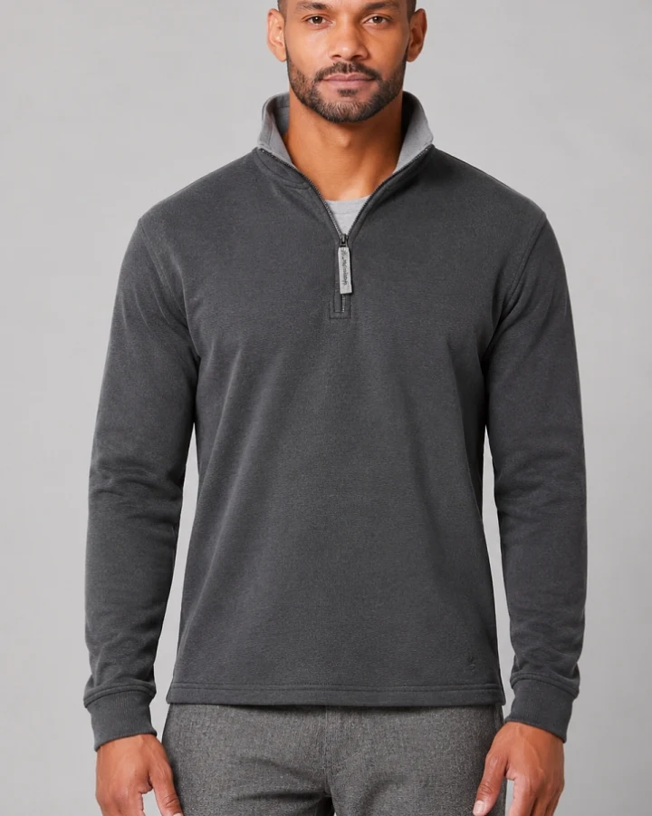 Hempage Herren vegan Troyer Sweatshirt Straight Cut Anthrazit