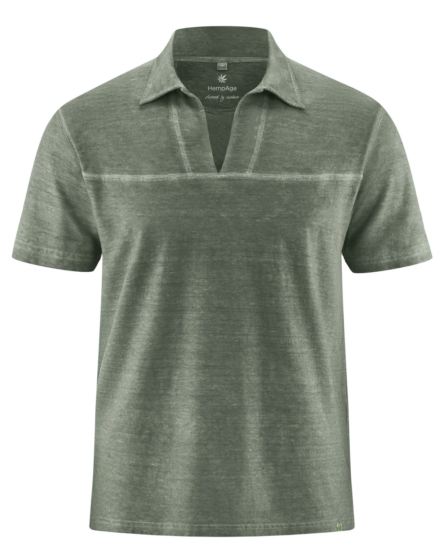 Hempage Herren vegan T-Shirt V-Ausschnitt Polokragen Moosgrün – Ansicht 2