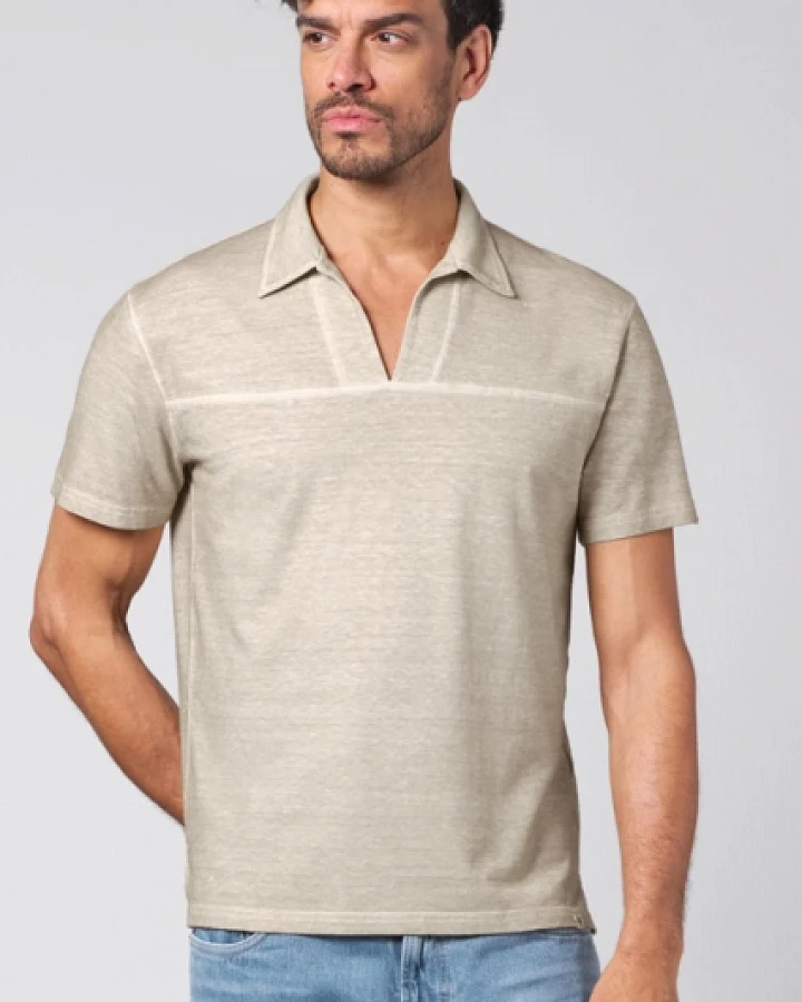 Hempage Herren vegan T-Shirt Polokragen V-Ausschnitt Thistle Beige