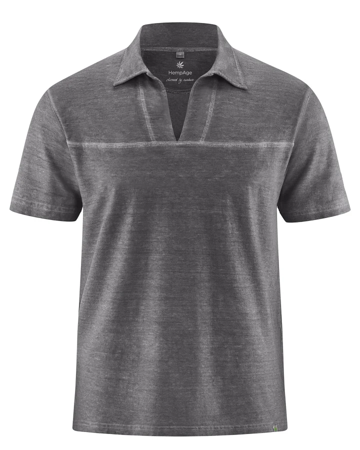 Hempage Herren vegan T-Shirt Polokragen V-Ausschnitt Hanf Baumwolle Anthrazit