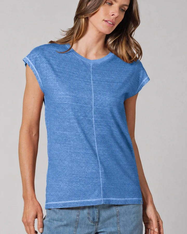 Hempage Damen vegan T-Shirt Decorative Seams Ozeanblau