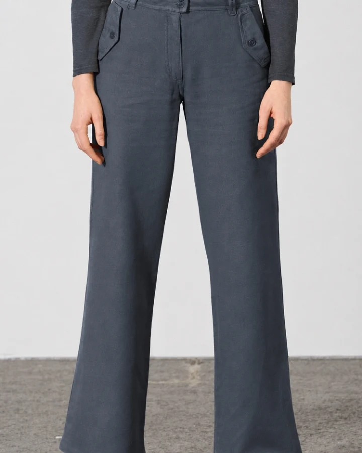 Hempage Damen vegan Hose Hohe Leibhöhe Palazzo Schnitt Dunkelgrau