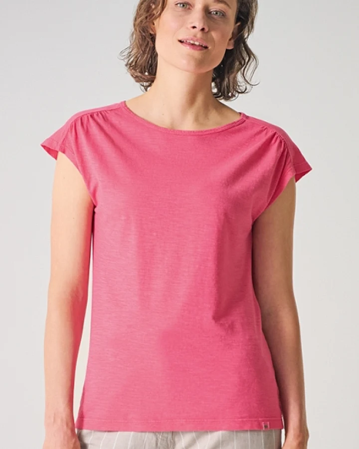 Hempage Damen vegan T Shirt Back Cut Out Hibiskus Pink