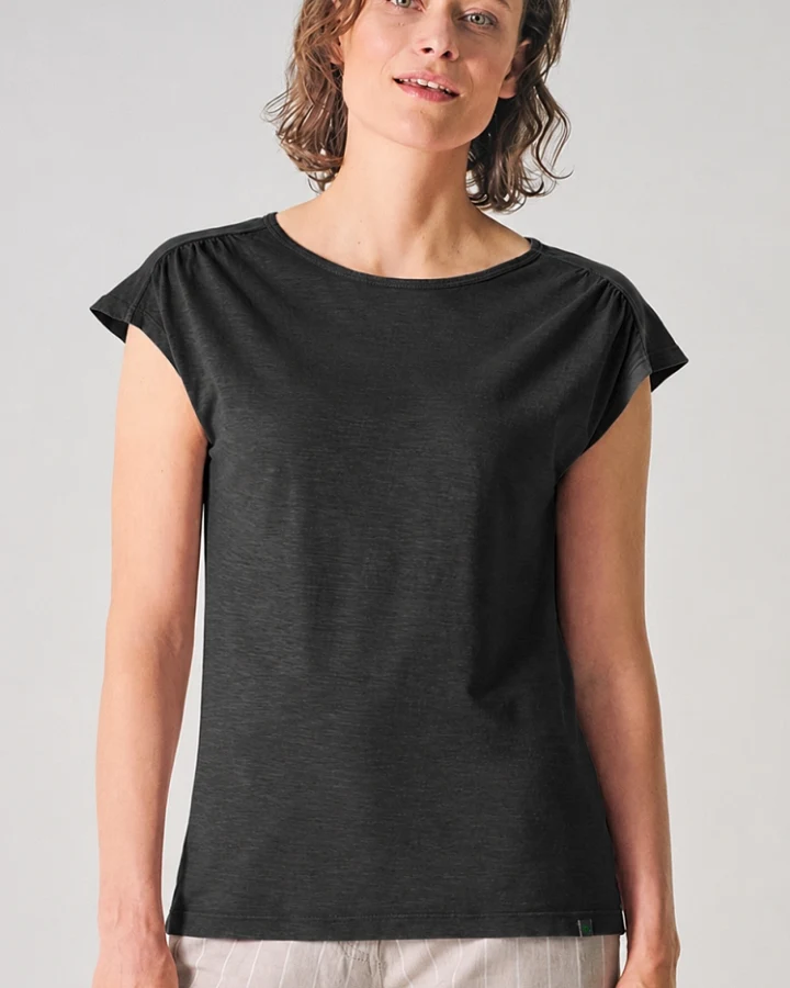 Hempage Damen vegan T-Shirt Rückenausschnitt Schwarz
