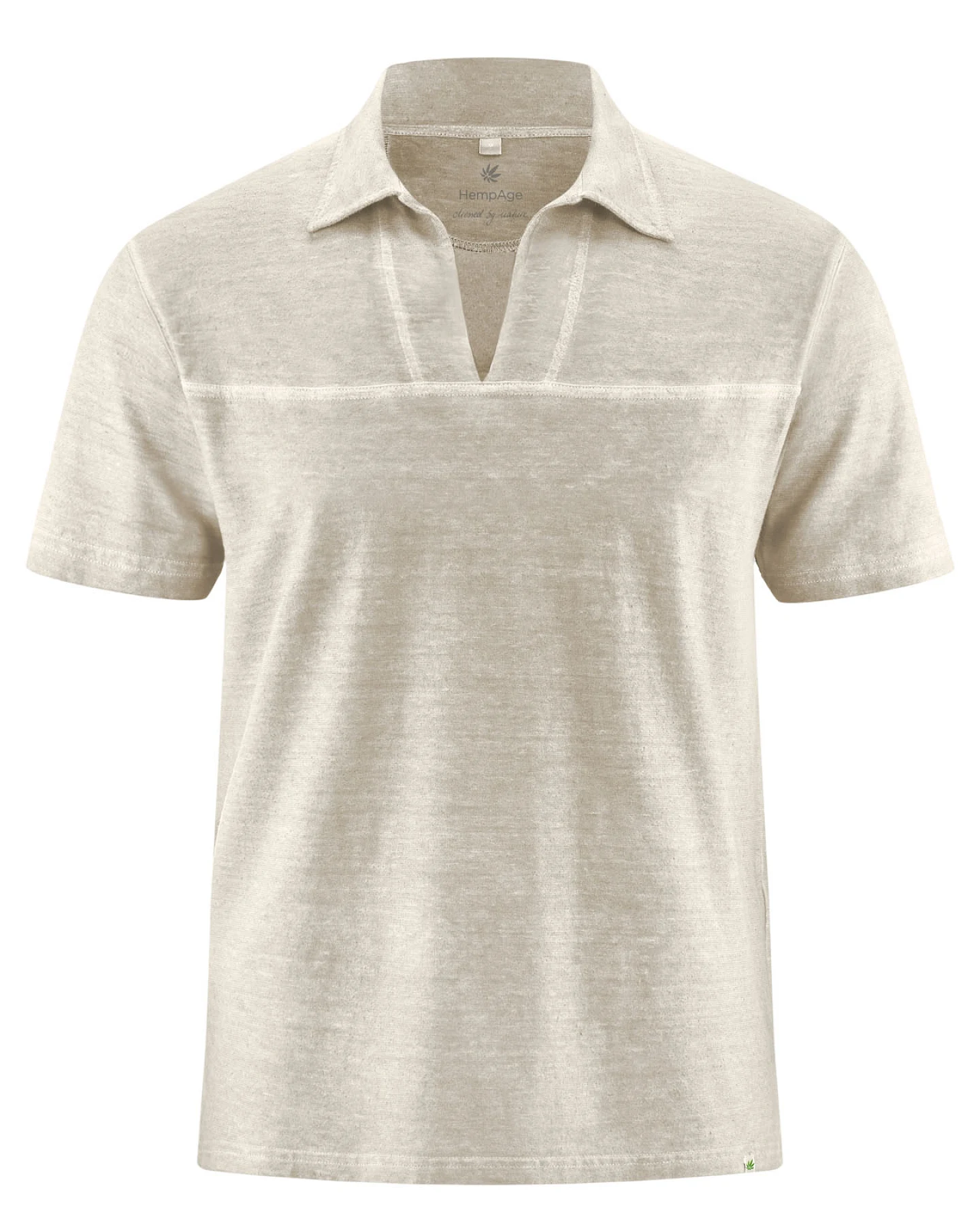 Hempage Herren vegan T-Shirt Polokragen V-Ausschnitt Thistle Beige – Ansicht 2