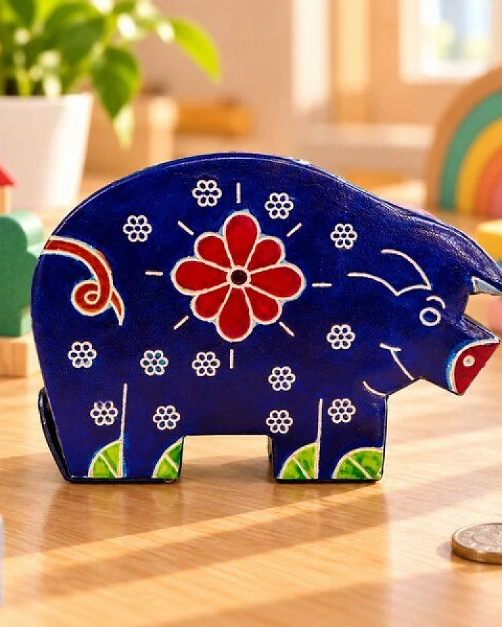 Janselo Nashorn Kinder-Spardose aus Shanti-Leder in Blau