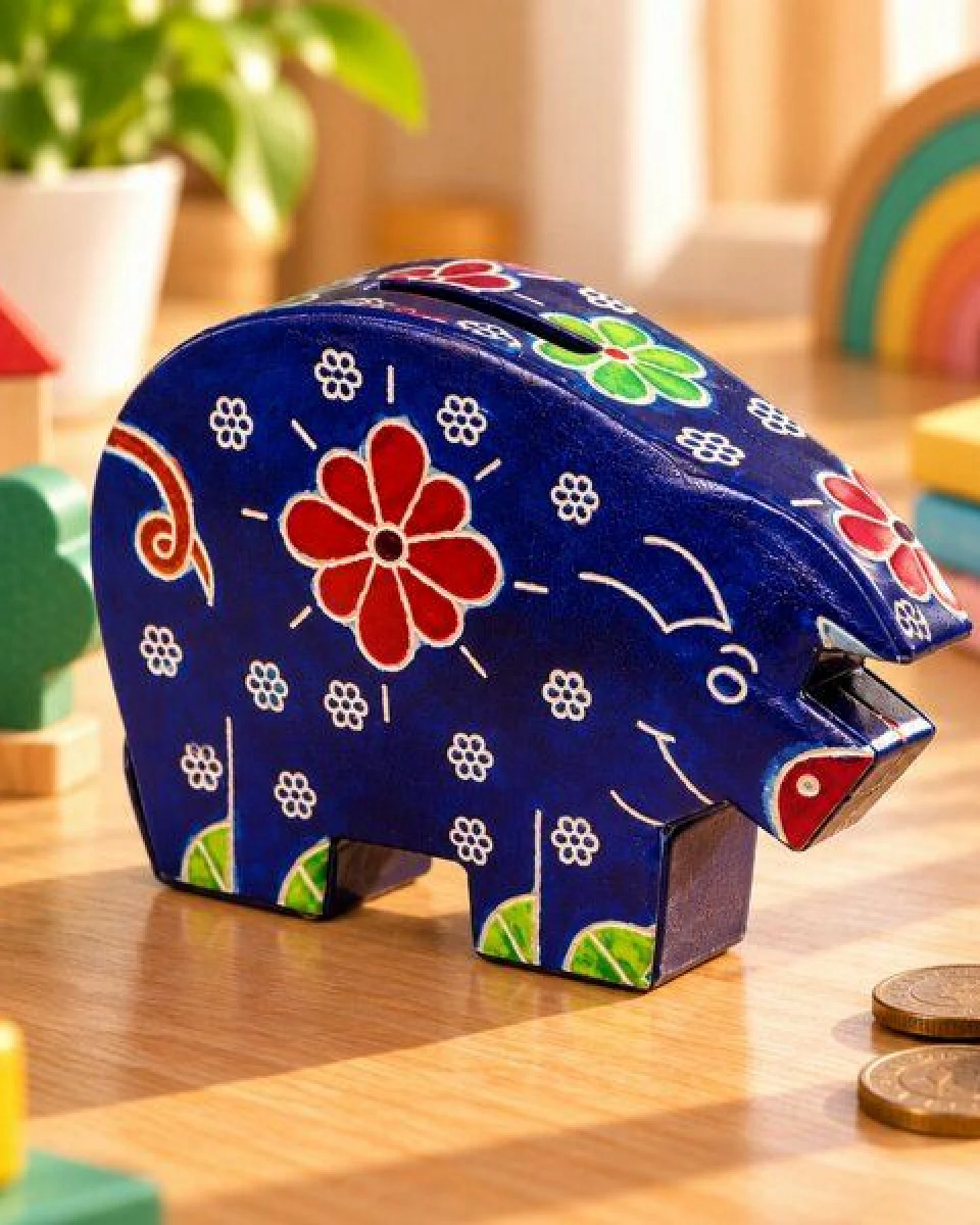 Janselo Nashorn Kinder-Spardose aus Shanti-Leder in Blau – Ansicht 2