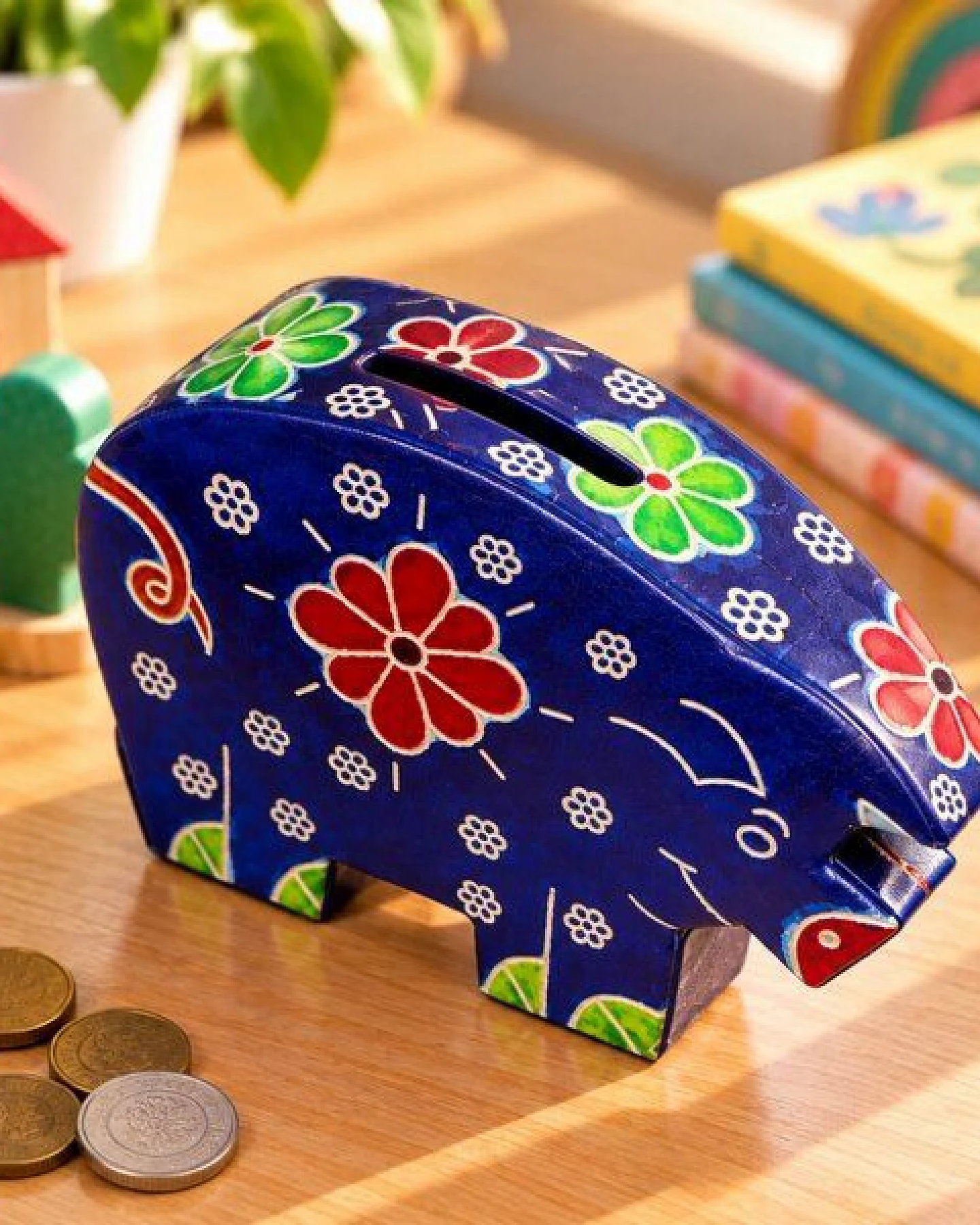 Janselo Nashorn Kinder-Spardose aus Shanti-Leder in Blau – Ansicht 3