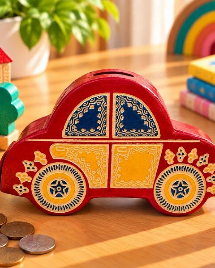 Janselo Auto Kinder-Spardose aus Shanti-Leder in Rot