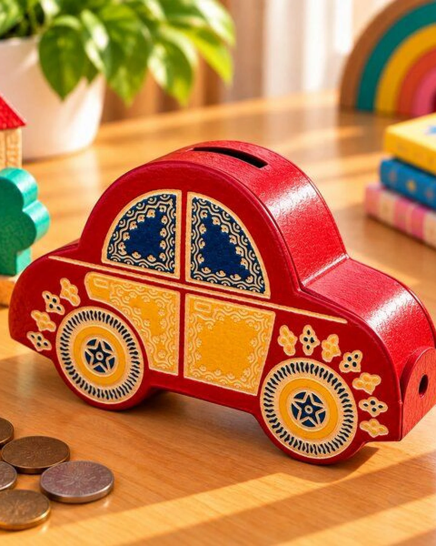 Janselo Auto Kinder-Spardose aus Shanti-Leder in Rot – Ansicht 2