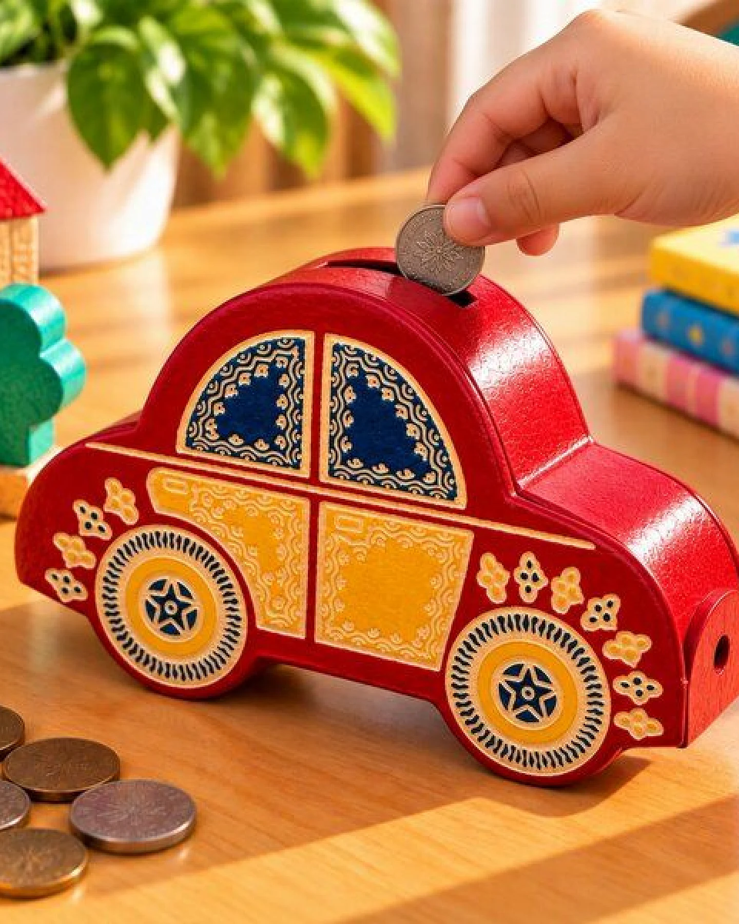 Janselo Auto Kinder-Spardose aus Shanti-Leder in Rot – Ansicht 3