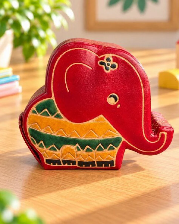 Janselo Stehender Elefant Kinder-Spardose aus Shanti-Leder