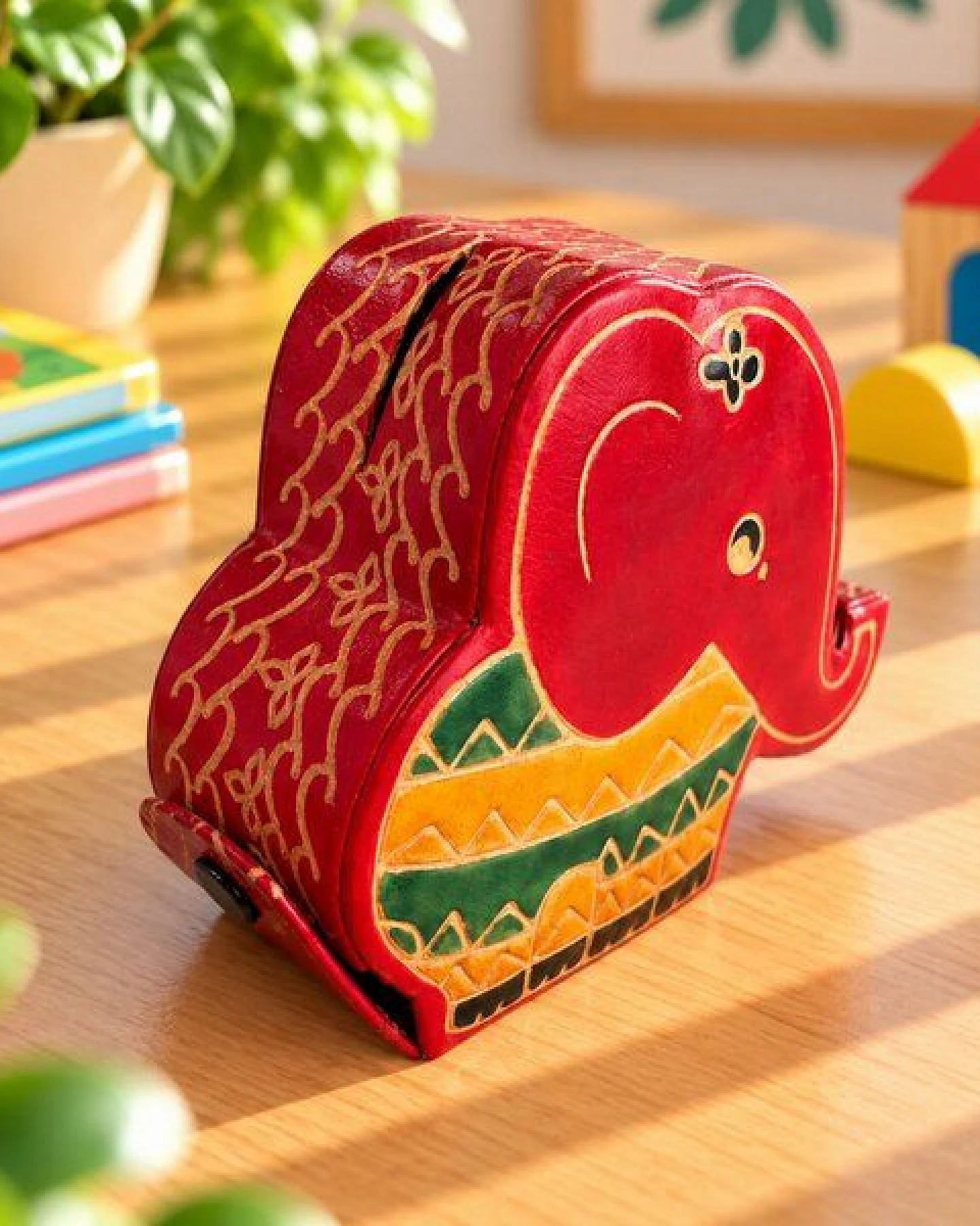 Janselo Stehender Elefant Kinder-Spardose aus Shanti-Leder – Ansicht 2