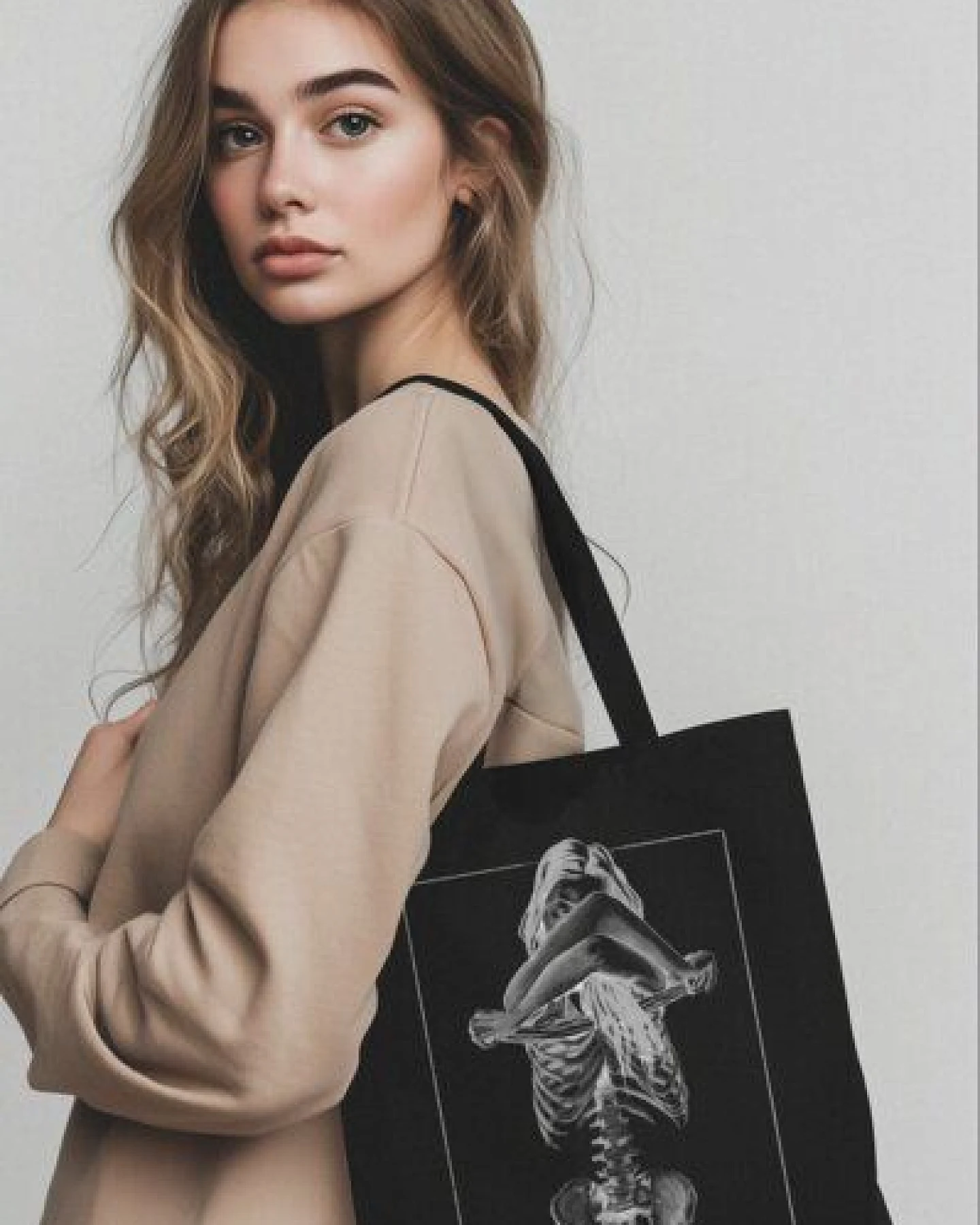 Bio-Baumwolltasche bedruckt - Skelett - Fairtrade - schwarz // ShellyCreates – Ansicht 4