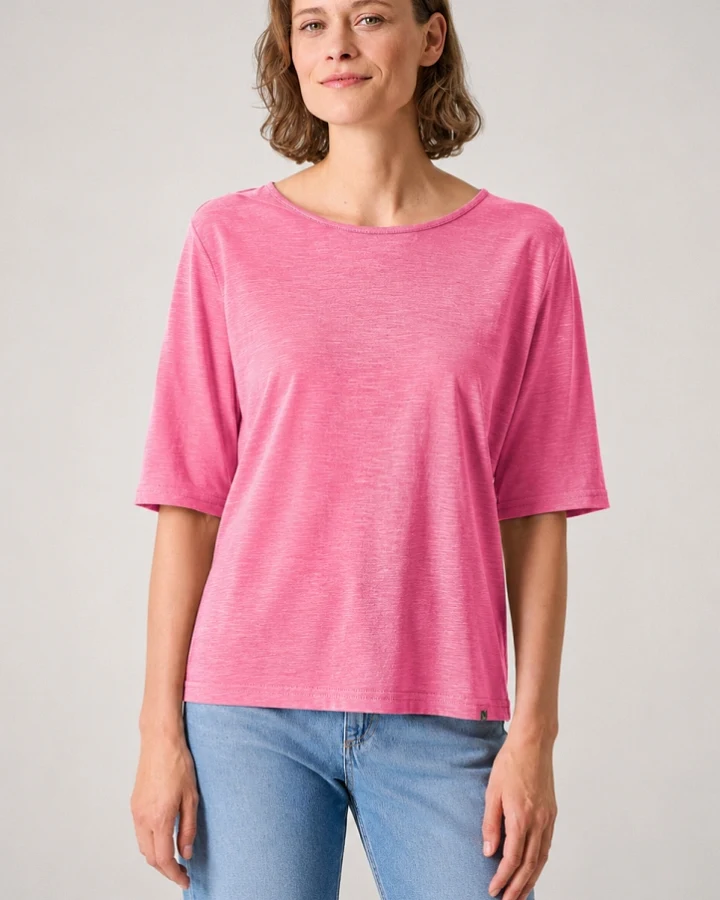 Hempage Damen vegan T-Shirt, Lässige Passform Hibiskusrosa