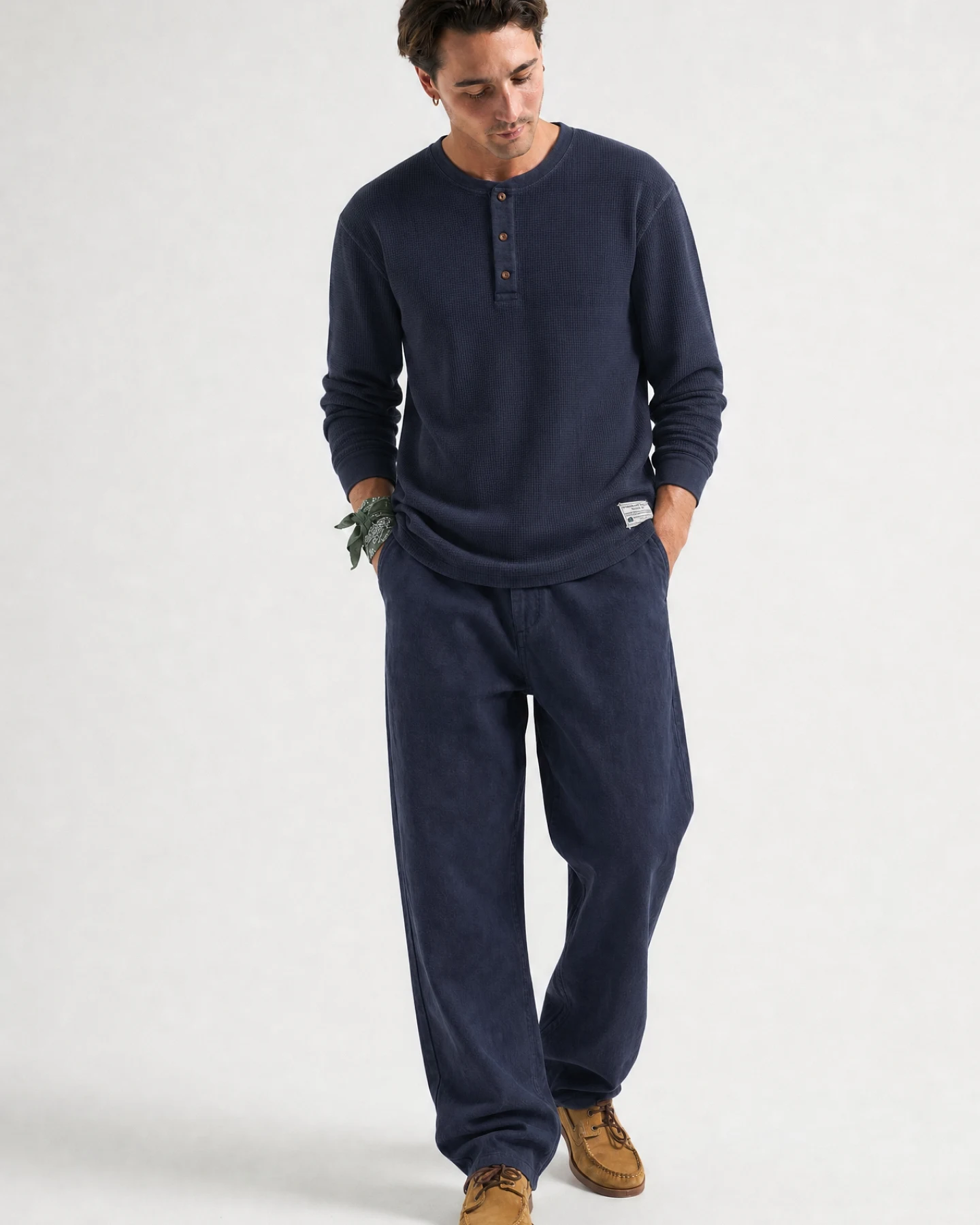 Trendsplant Herren vegan Langarm-Shirt Deck Waffle In Baritonblau – Ansicht 2
