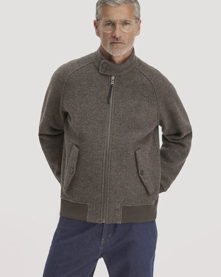 hessnatur Herren Harrington Walk Jacke Regular aus Bio-Merinowolle - braun - Größe 46