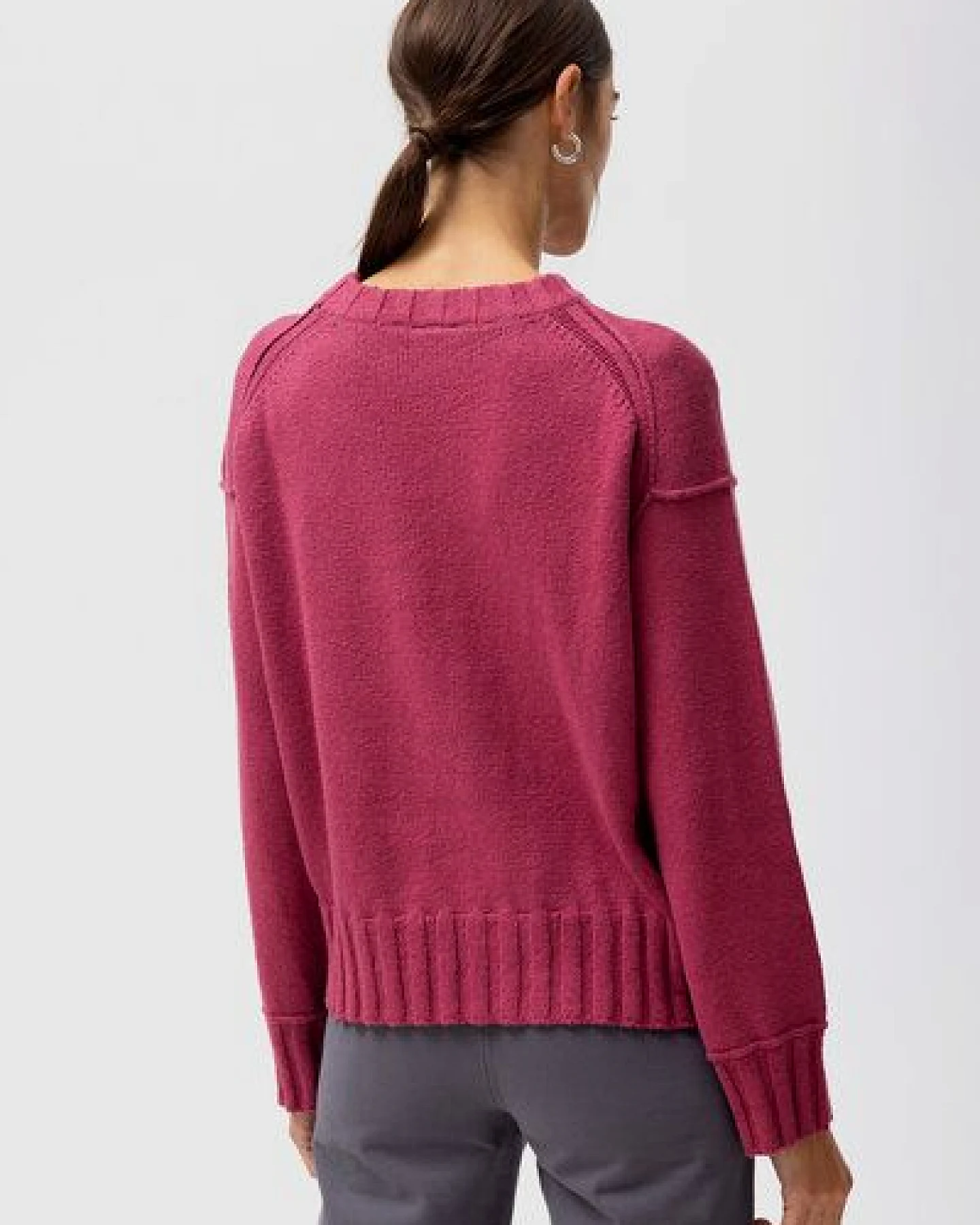 People Wear Organic Bouclèstrick Pullover, rot uni – Ansicht 2