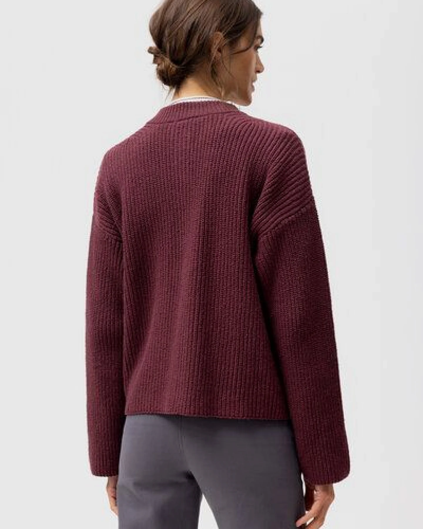 People Wear Organic Boucléstrick Strickjacke, rot uni – Ansicht 3