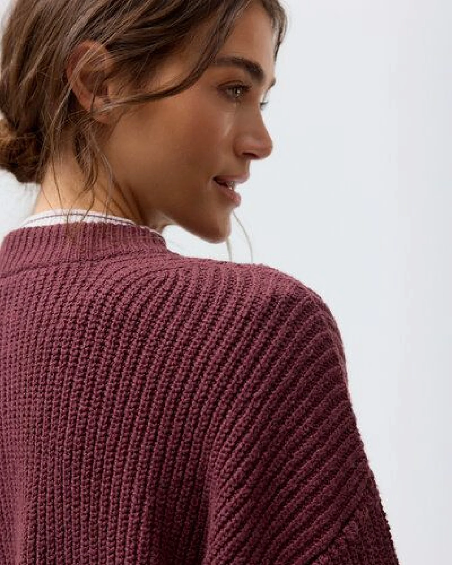 People Wear Organic Boucléstrick Strickjacke, rot uni – Ansicht 4