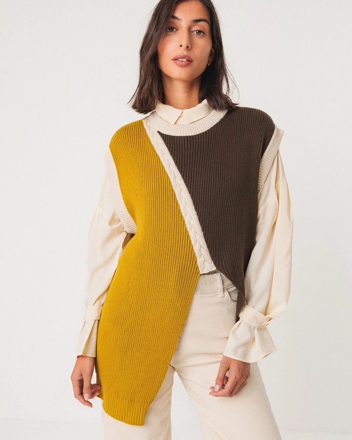 SKFK Damen vegan Top Nekea Mehrfarbig Braun Gelb