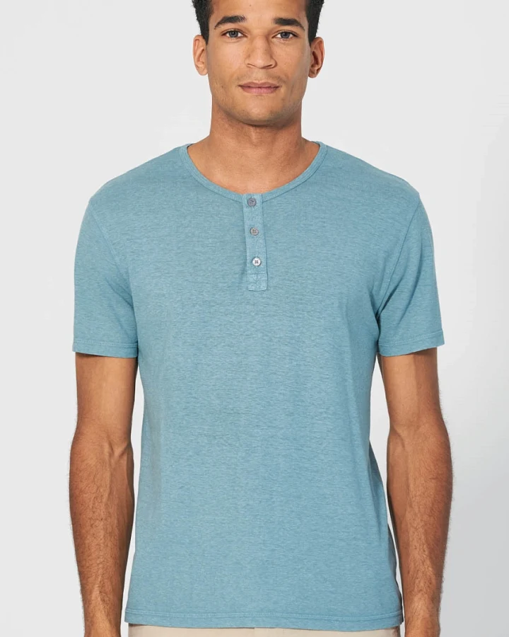 Hempage Herren vegan T-Shirt Solid Henley Wave Blau