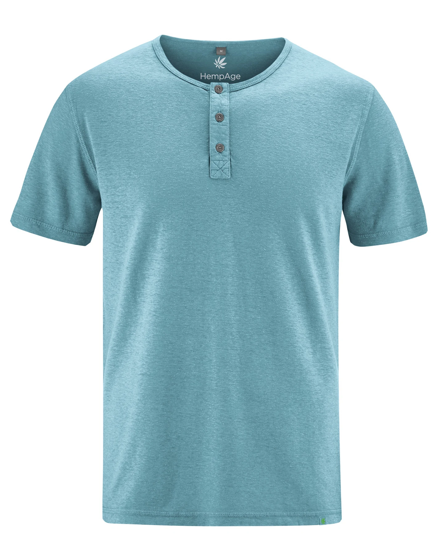 Hempage Herren vegan T-Shirt Solid Henley Wave Blau – Ansicht 2