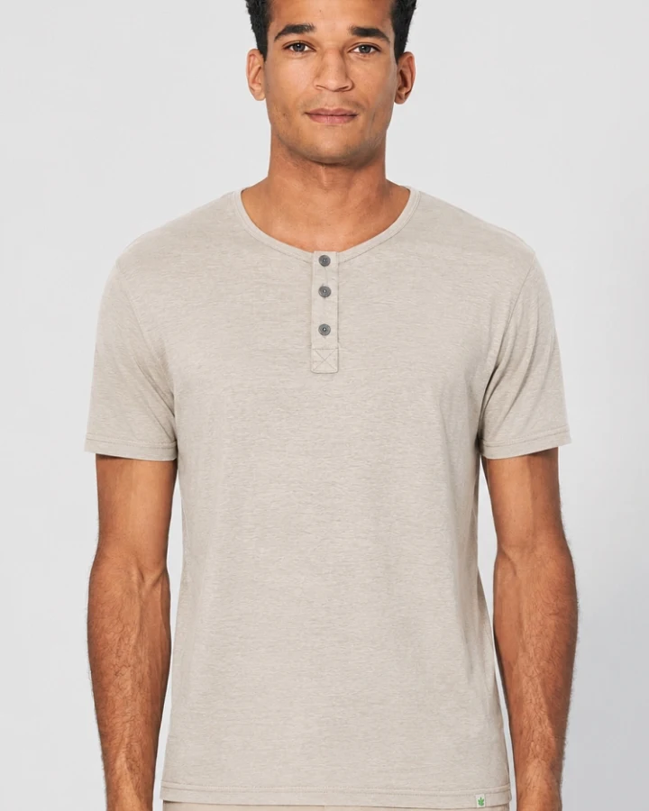 Hempage Herren vegan T-Shirt Solid Henley Thistle Beige