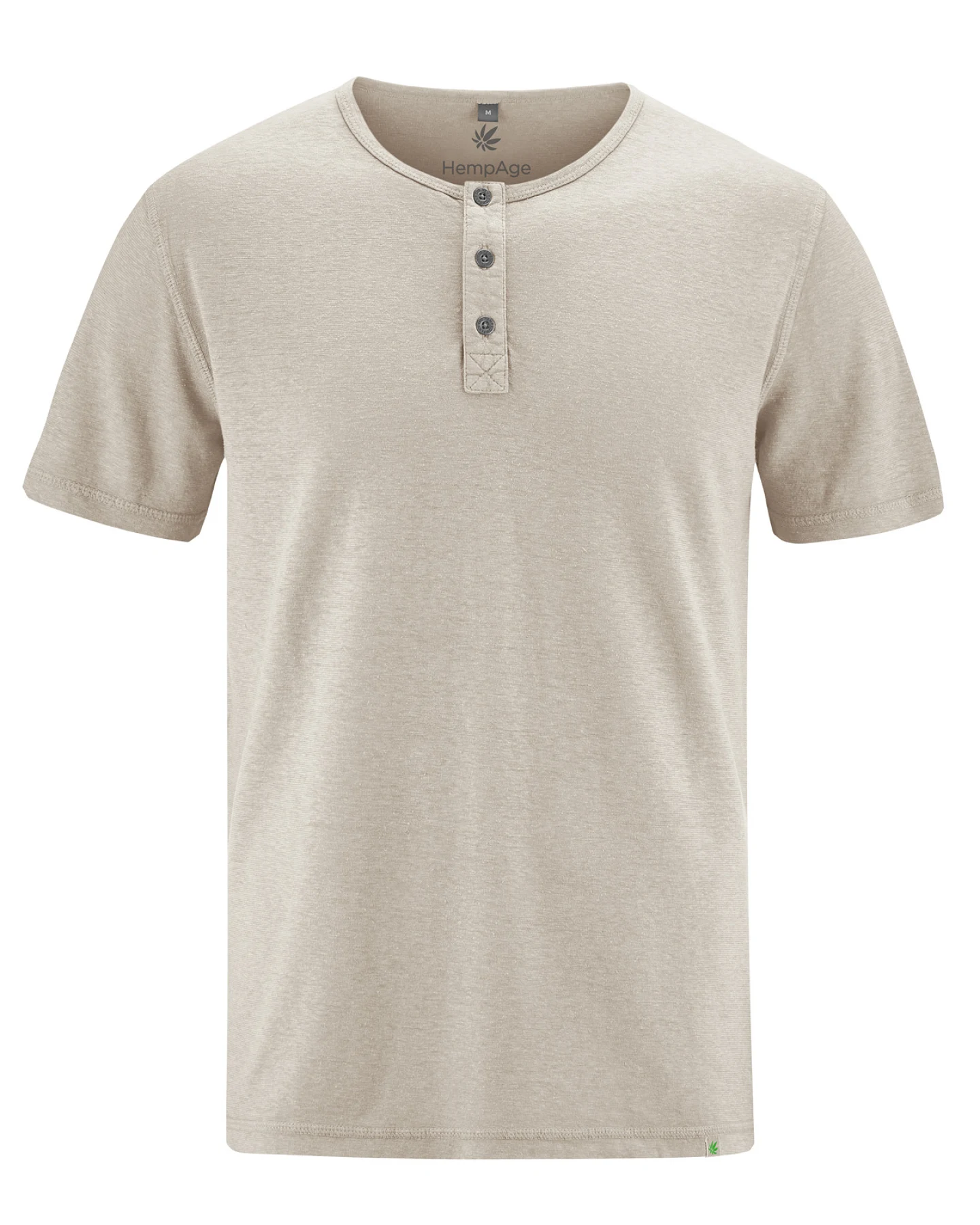 Hempage Herren vegan T-Shirt Solid Henley Thistle Beige – Ansicht 2