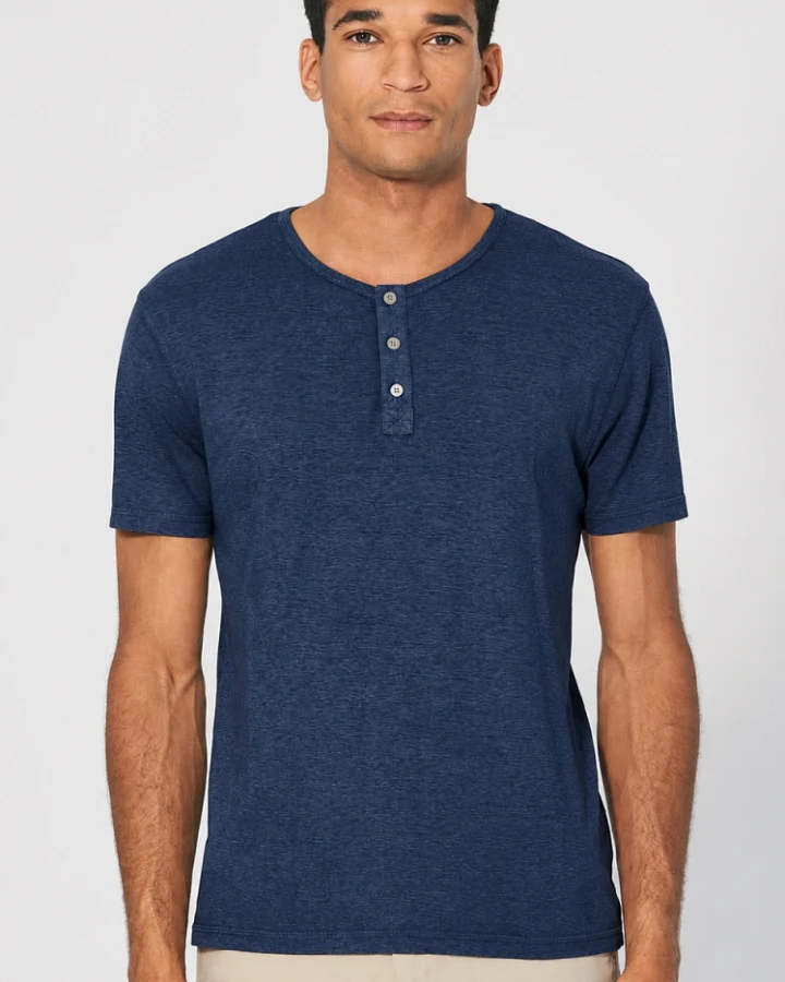 Hempage Herren vegan T-Shirt Solid Henley Navy