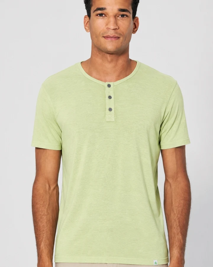 Hempage Herren vegan Henley T-Shirt Solid Matcha Grün