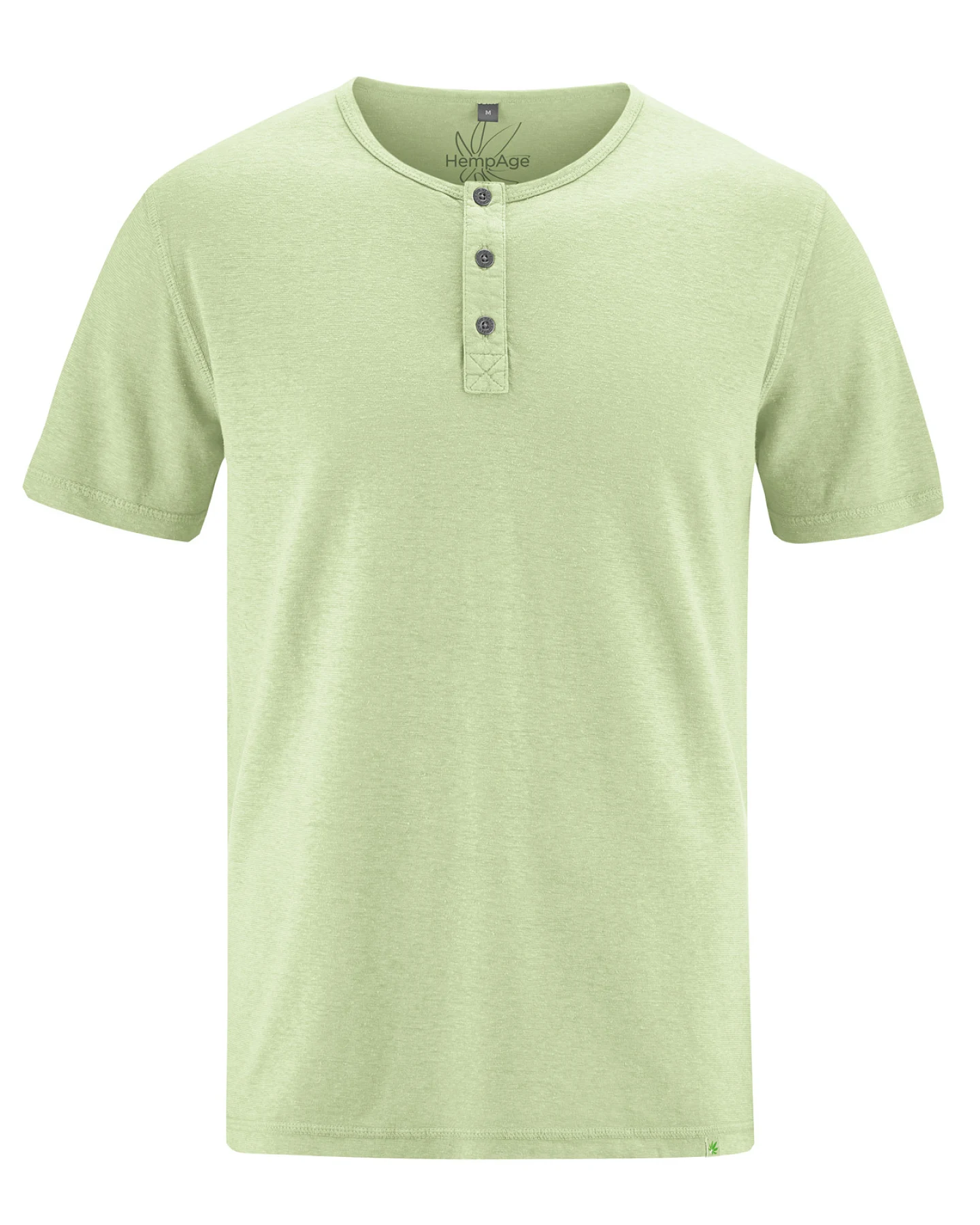 Hempage Herren vegan Henley T-Shirt Solid Matcha Grün – Ansicht 2