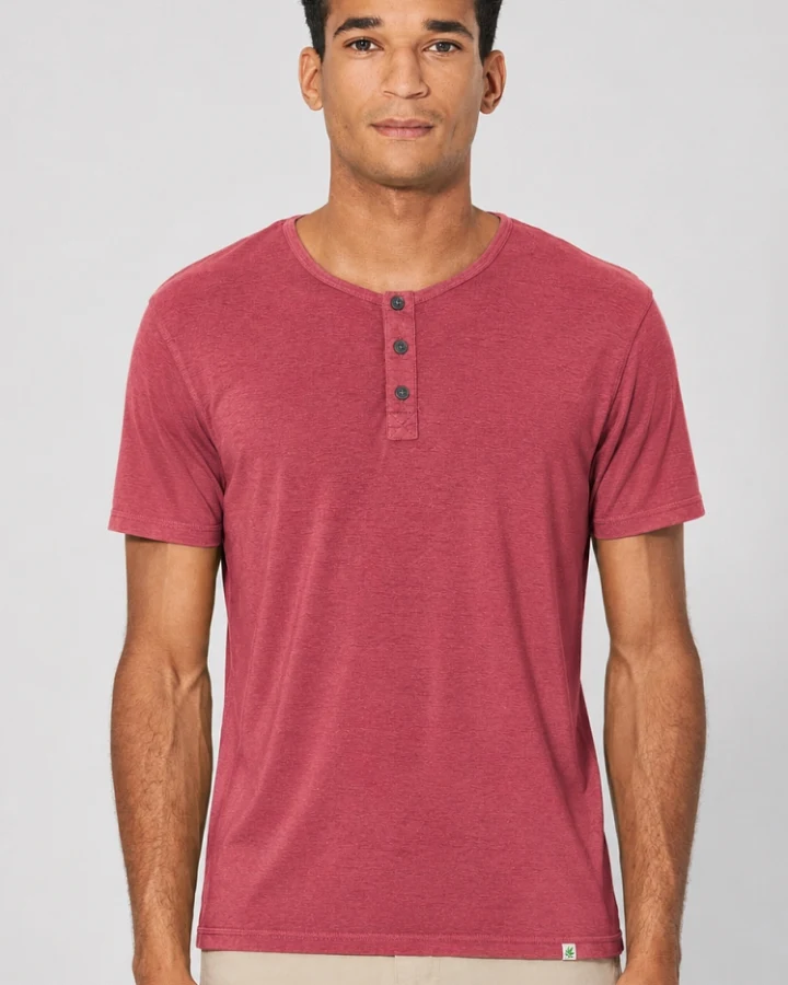 Hempage Herren vegan T-Shirt Henley Barolo Rosa