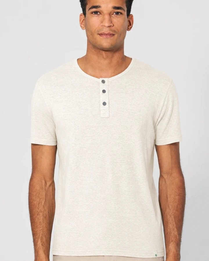 Hempage Herren vegan T-Shirt Henley Solid Off White